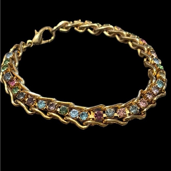 2/$30 Vintage Herringbone Link Bracelet & Gemstones 7” - Picture 5 of 12